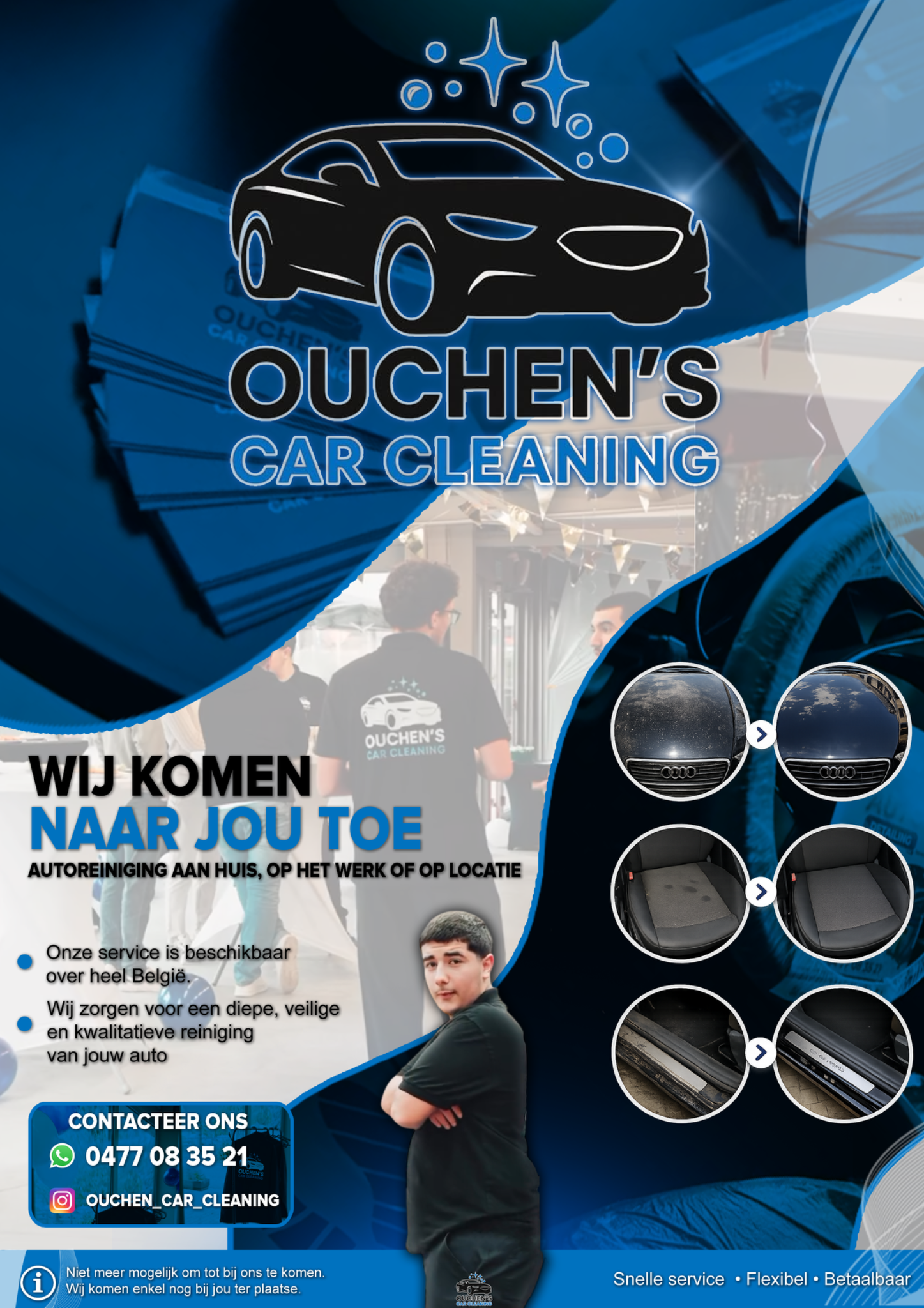 Blue car cleaning promotional flyer